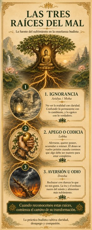Las tres raíces del mal — bajo el árbol bodhi